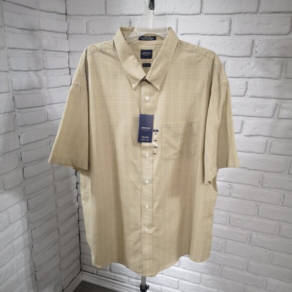 NWT Arrow Men's Size XXL Tan, White, & Grey Plaid Wrinkle Free Shirt - Picture 1 of 11